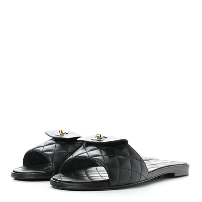 Chanel Lambskin Quilted CC Turnlock Sandals 40.5 Black 3 of 9