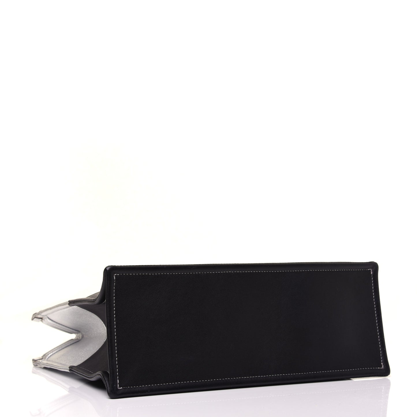 Metallic Goatskin Calfskin Bi-Color Large Boy Tote Black Silver