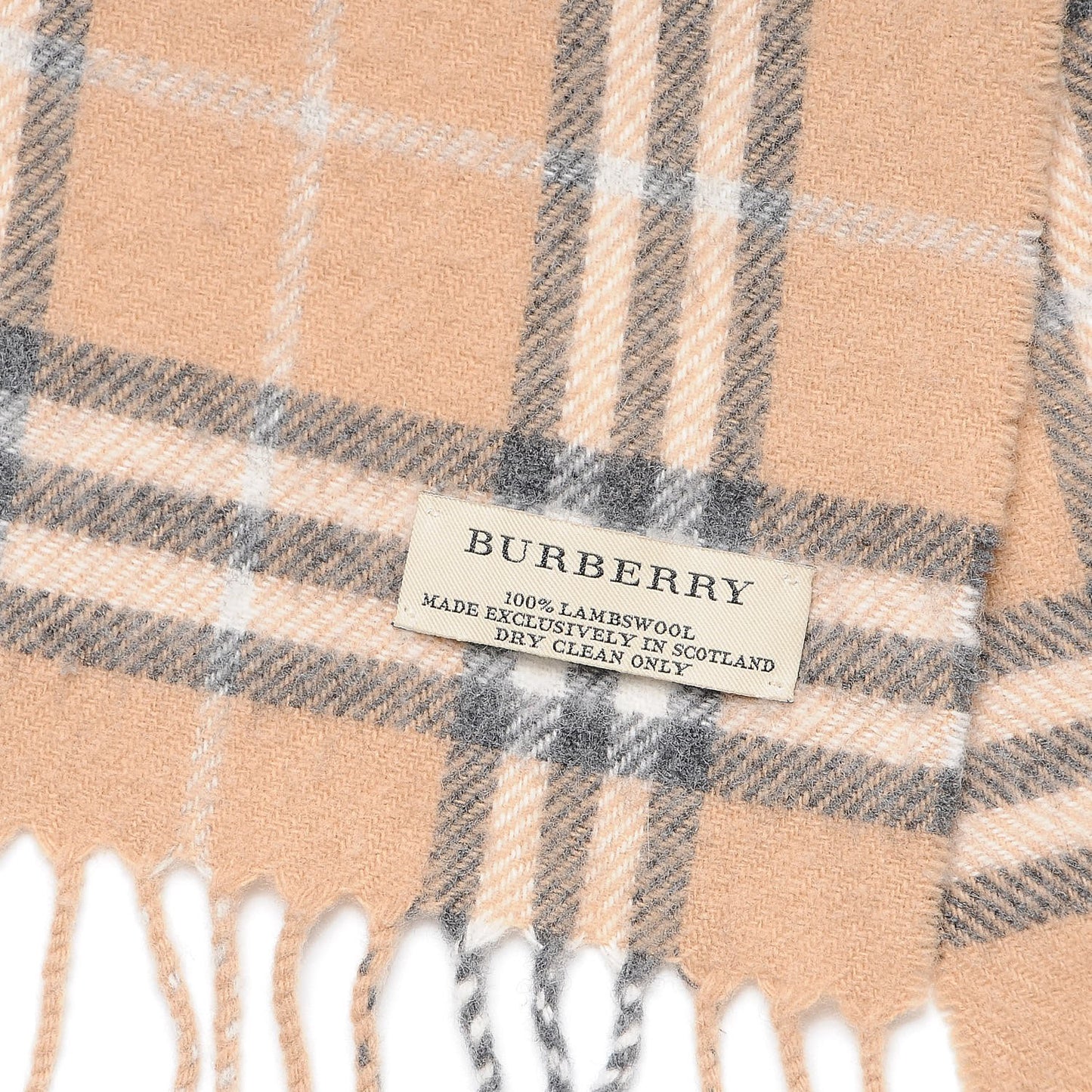 Lambswool Check Fringe Scarf Beige