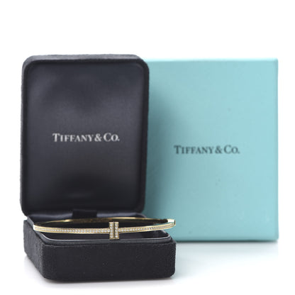 Tiffany 18K Yellow Gold Diamond T Hinged Wire Bangle Bracelet 7 of 7