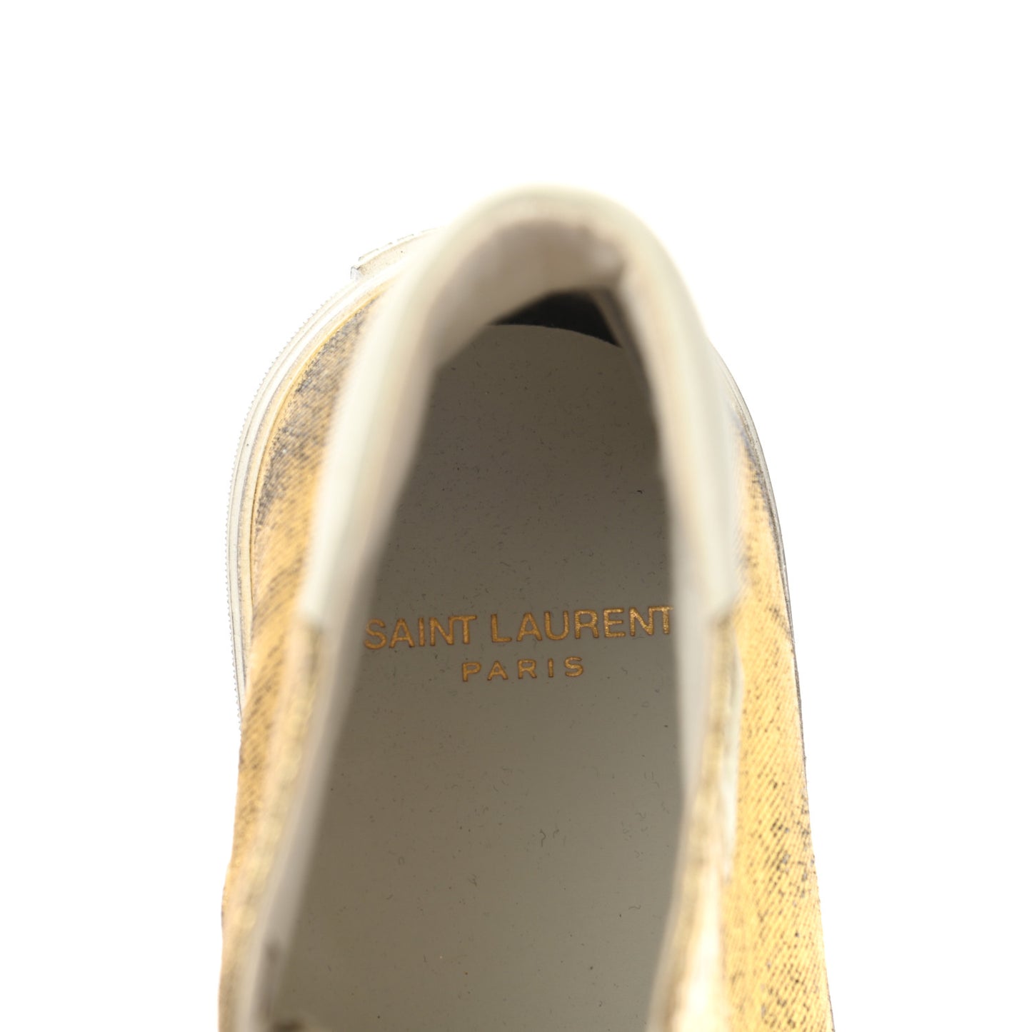 Distressed Calfskin Bedford Logo-Appliqued Hightop Sneakers 38 Gold Cream White