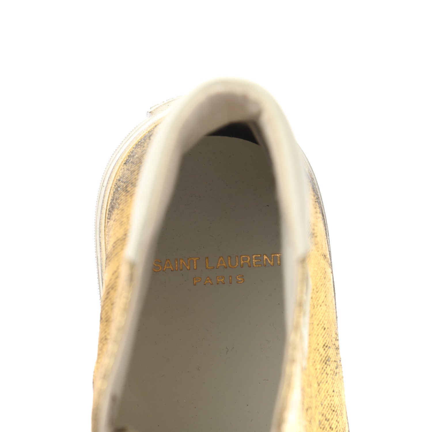 Saint Laurent Distressed Calfskin Bedford Logo-Appliqued Hightop Sneakers 38 Gold Cream White 7 of 10