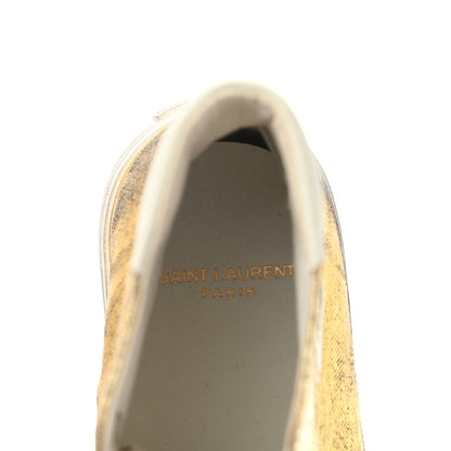 Saint Laurent Distressed Calfskin Bedford Logo-Appliqued Hightop Sneakers 38 Gold Cream White 7 of 10