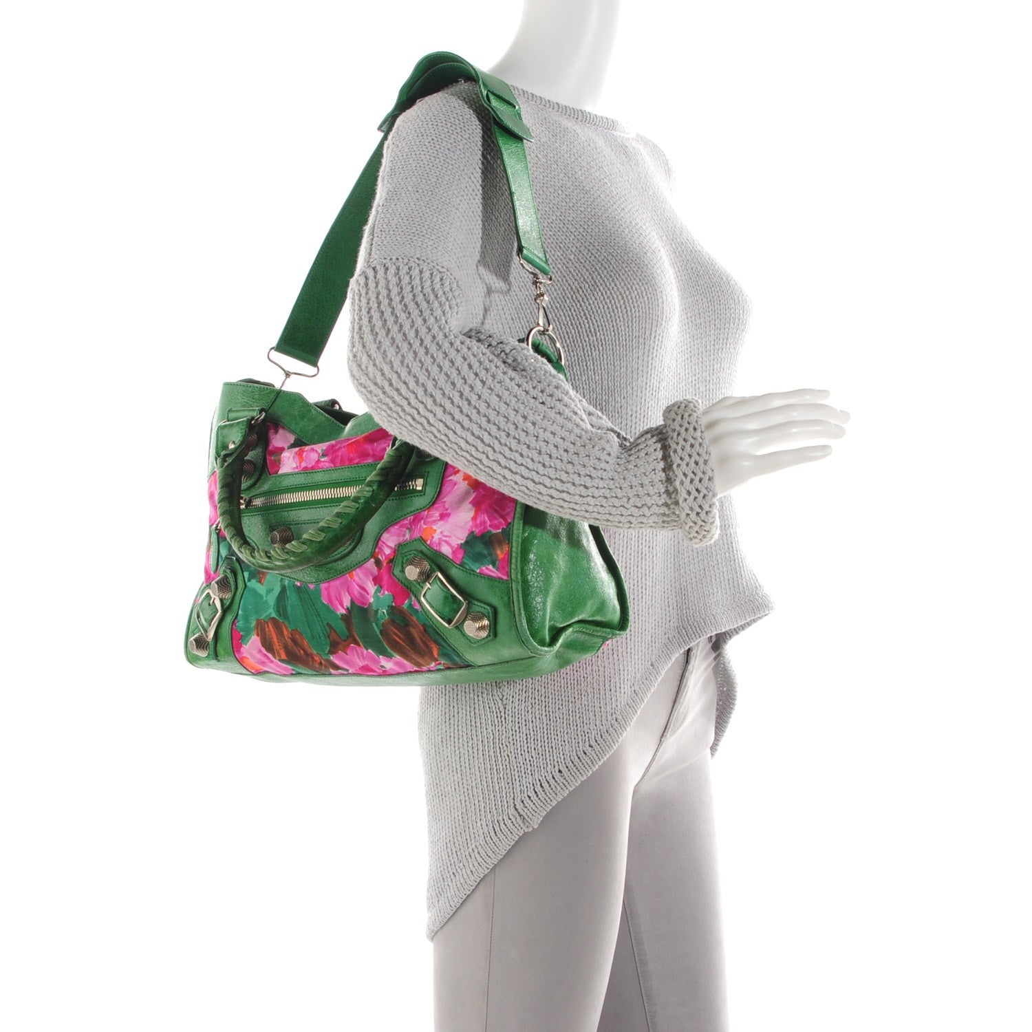 Balenciaga Chevre Satin Giant City Green Floral 3 of 10