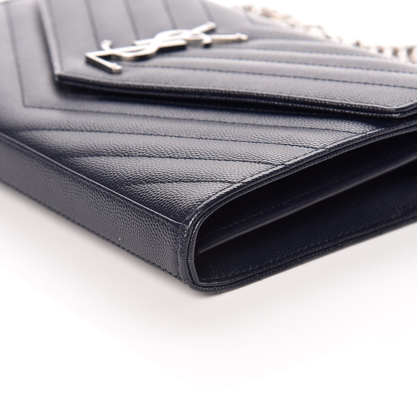 Grain De Poudre Matelasse Chevron Monogram Chain Wallet Deep Marine
