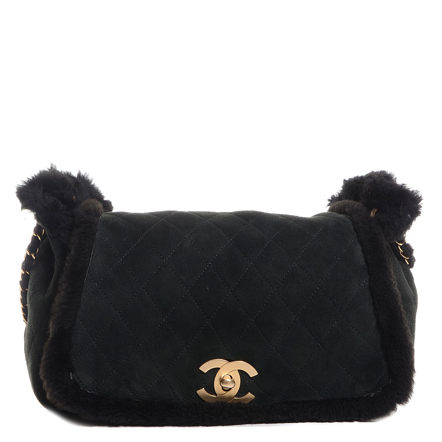 Chanel Shearling Suede Quilted Fur Flap Black 1 of 8
