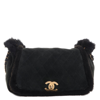 Chanel Shearling Suede Quilted Fur Flap Black 1 of 8