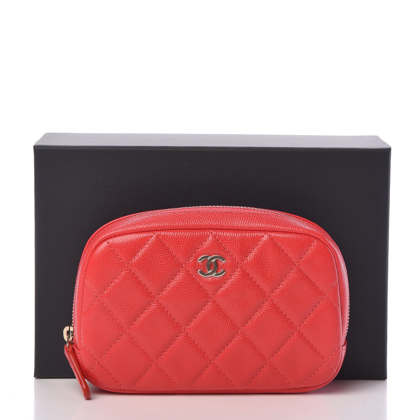 Caviar Quilted Small Curvy Pouch Cosmetic Case Dark Red