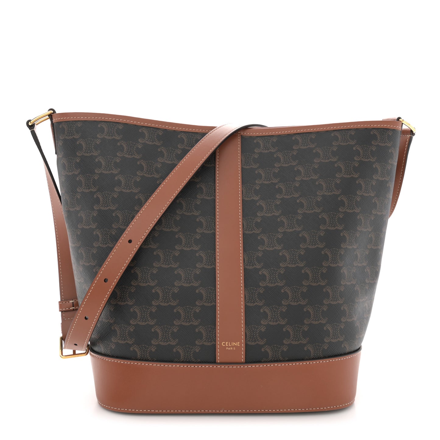 Triomphe Canvas Calfskin Medium Bucket Bag Tan