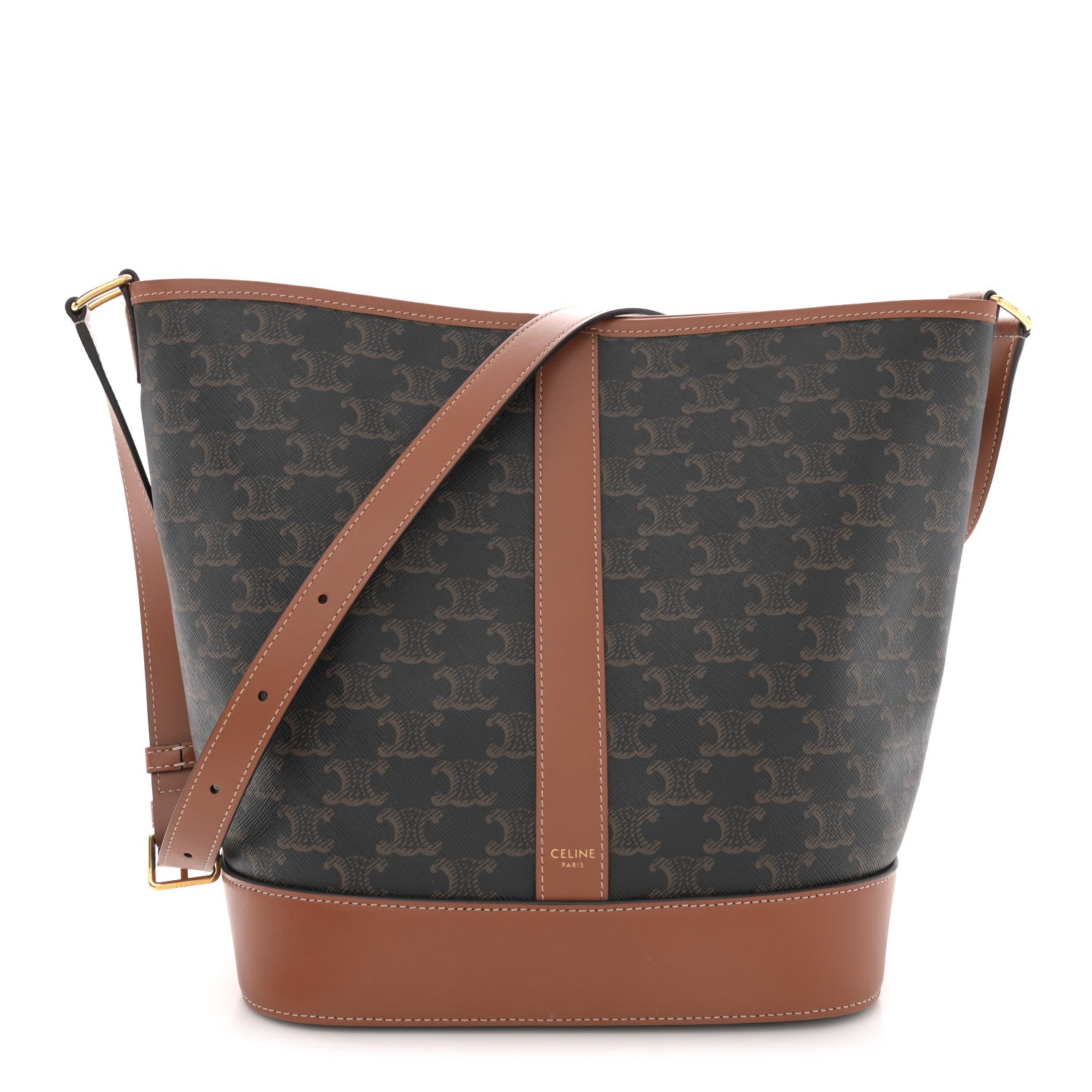 Celine Triomphe Canvas Calfskin Medium Bucket Bag Tan 1 of 12