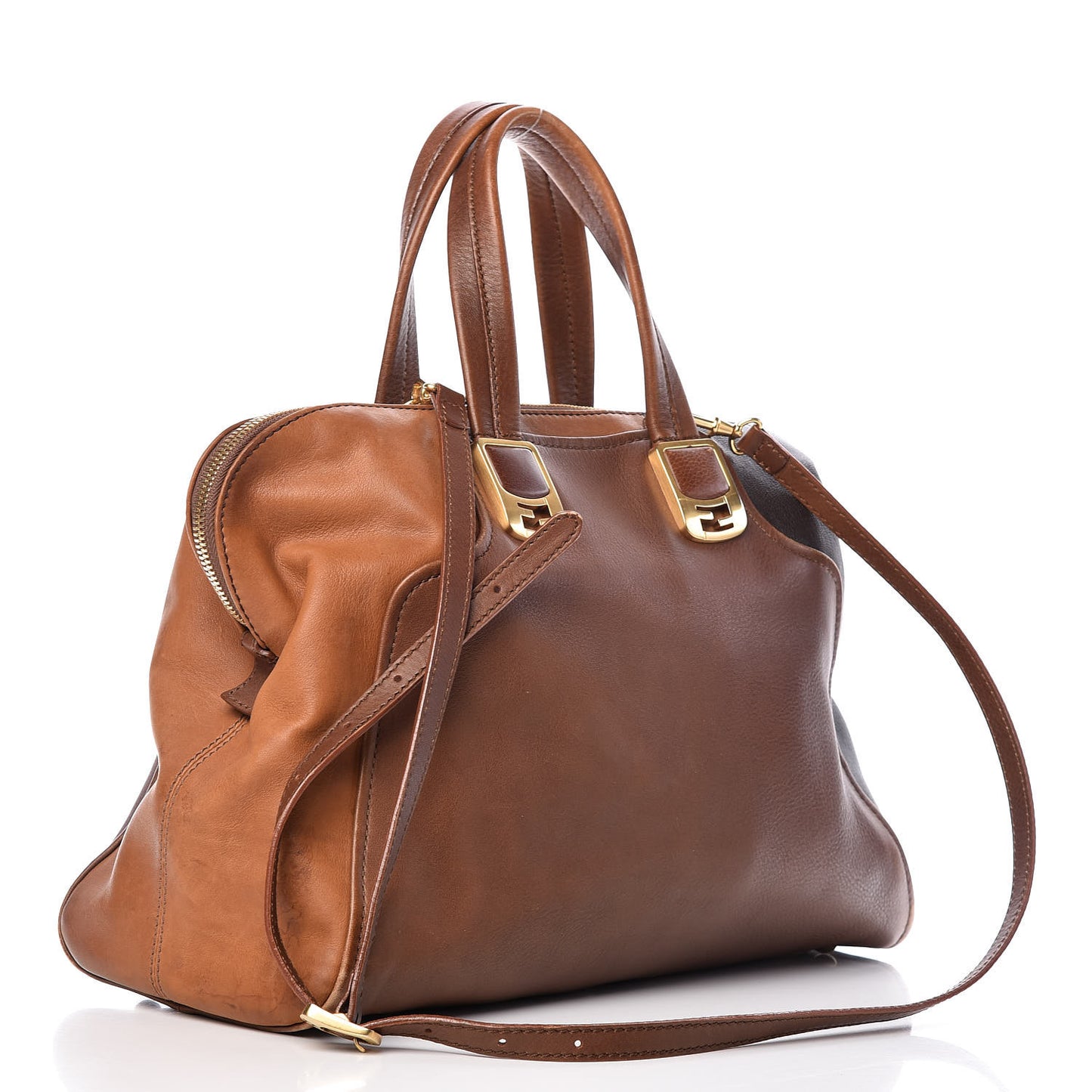 Capra Vitello Saddle Colorblock Large Chameleon Tote Moro Biscotto