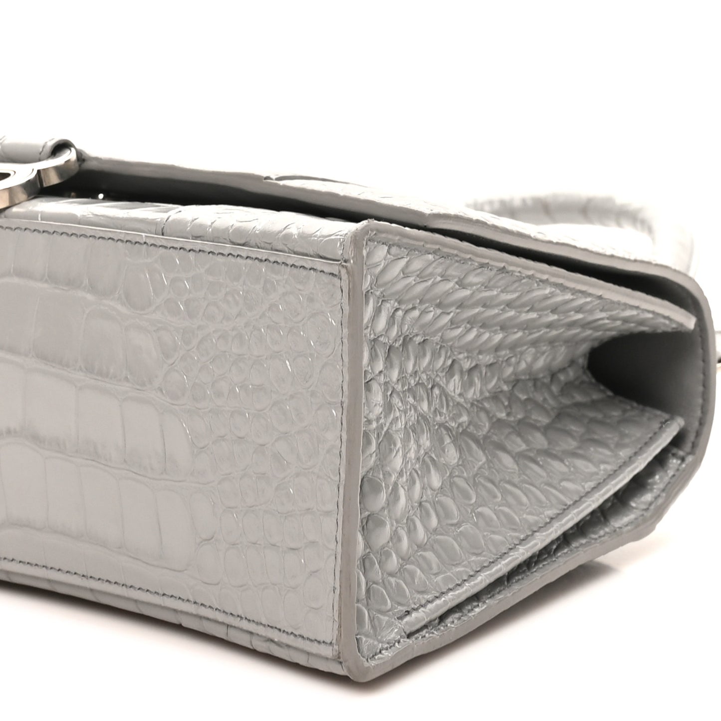 Shiny Calfskin Crocodile Embossed Medium Hourglass Top Handle Bag Balenciaga Grey