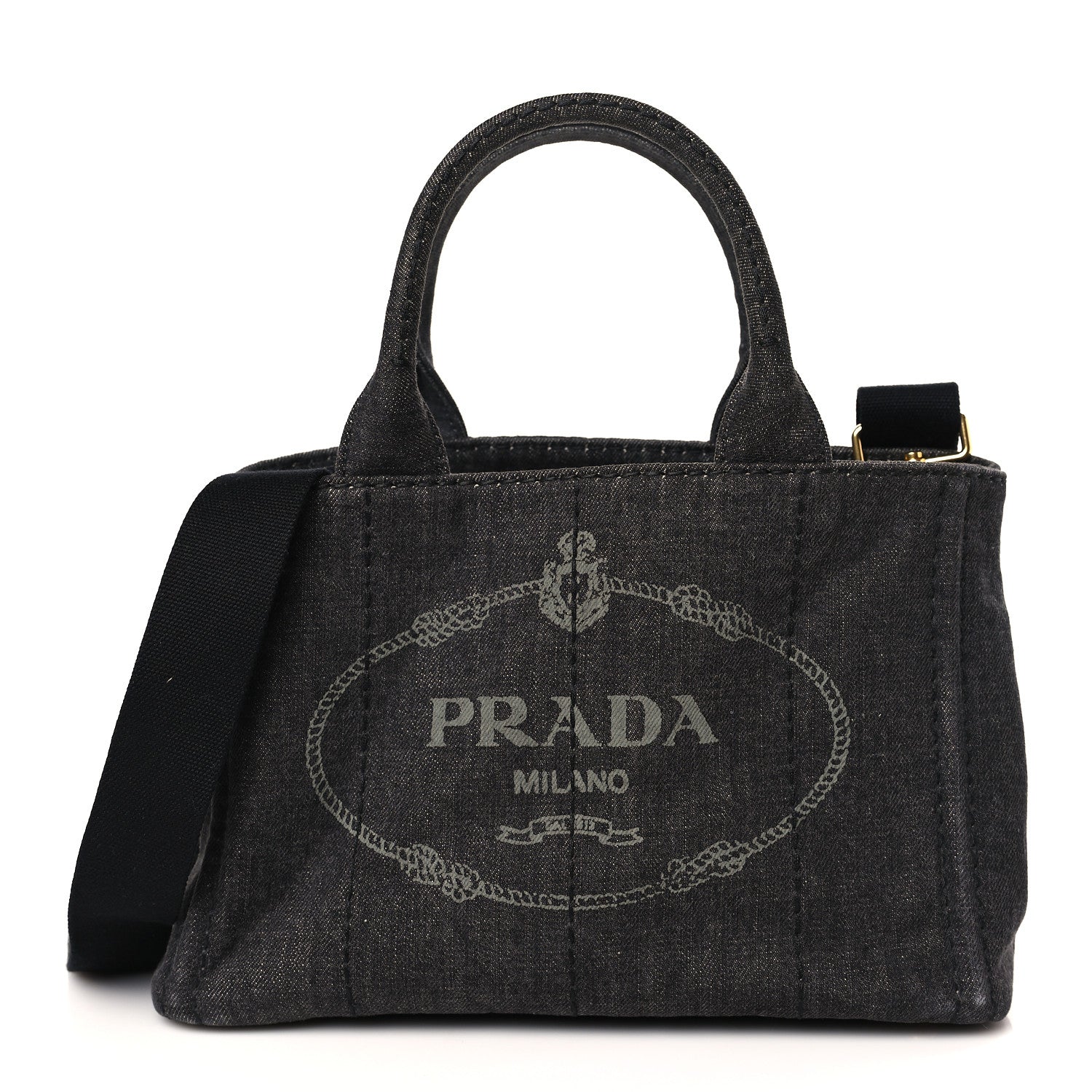 Prada Denim Small Logo Tote Black 1 of 8