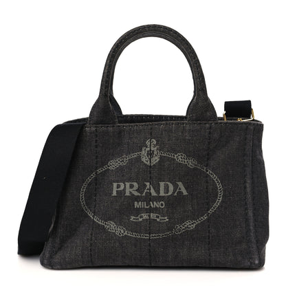 Prada Denim Small Logo Tote Black 1 of 8