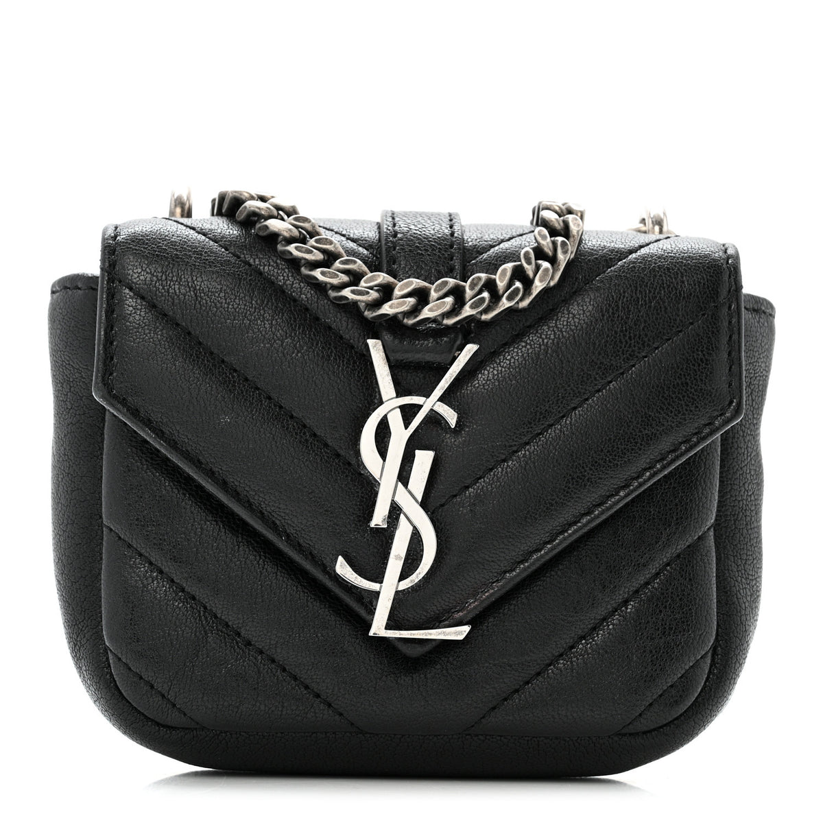 Saint Laurent Sheepskin Matelasse Chevron Monogram Mini College Bag Black 1 of 13