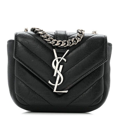 Saint Laurent Sheepskin Matelasse Chevron Monogram Mini College Bag Black 1 of 13
