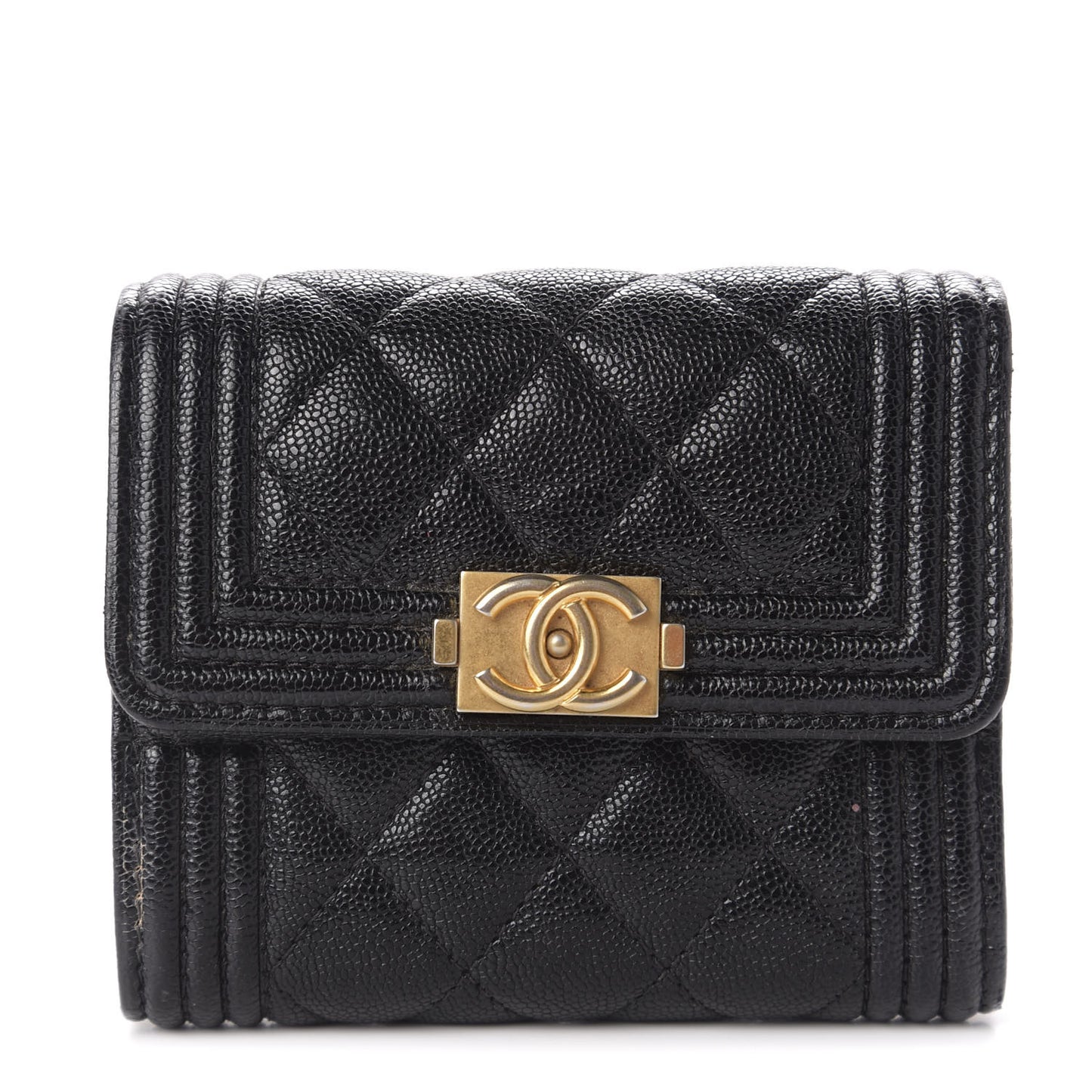 Caviar Quilted Compact Boy Wallet Black