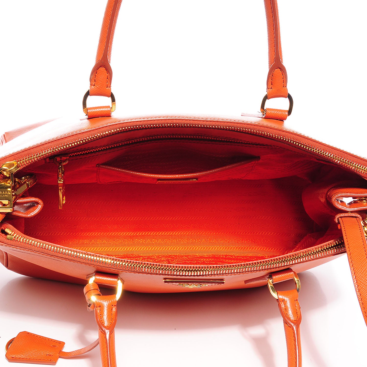 Prada Saffiano Lux Medium Double Zip Tote Papaya 5 of 10