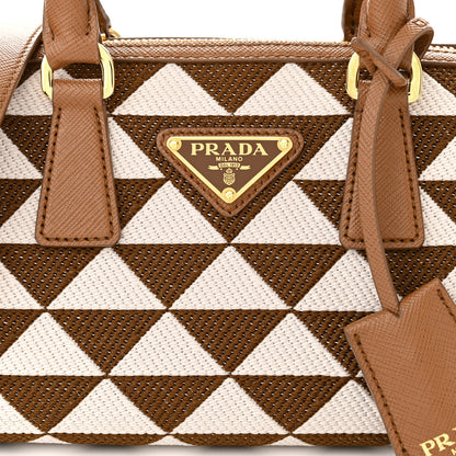Prada Jacquard Saffiano Triangolo Symbole Embroidered Top Handle Crossbody Bag Tobacco Talco 8 of 10