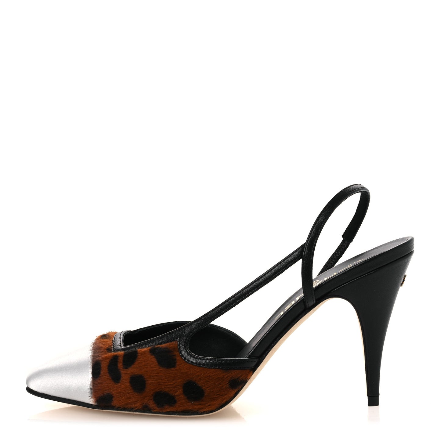 Lambskin Mixed Fibers Pony Hair Slingback Pumps 38 Brown Black White