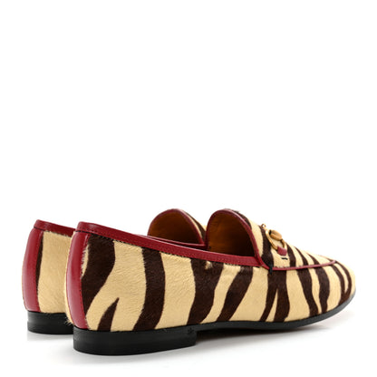Gucci Calf Hair Tiger Print Womens Jordaan Loafers 36 Natural Black Romantic Cherry 4 of 10