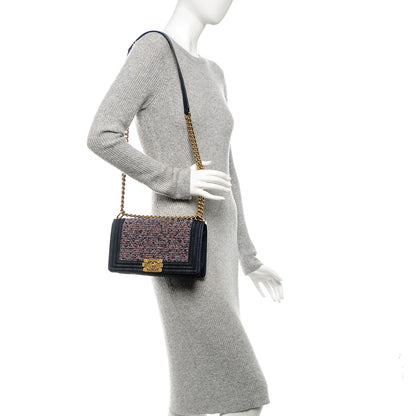 Chanel Tweed Denim Medium Boy Flap Navy Blue 2 of 7