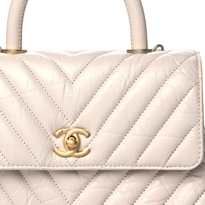 Chanel Aged Calfskin Chevron Quilted Mini Coco Handle Flap Ivory 8 of 10