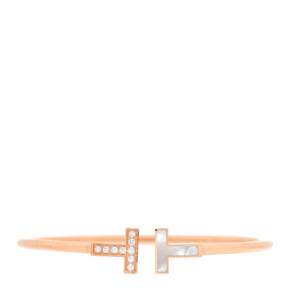 Tiffany 18K Rose Gold Diamond Mother of Pearl T Wire Bracelet 1 of 4