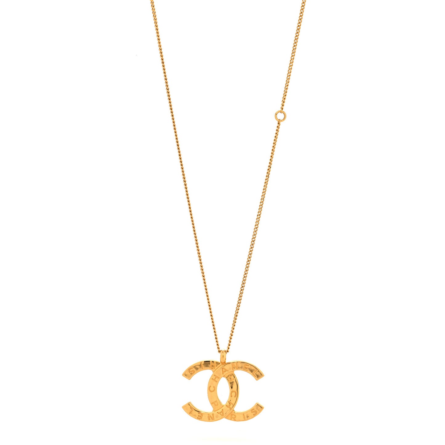 Metal CC Paris Button Necklace Gold