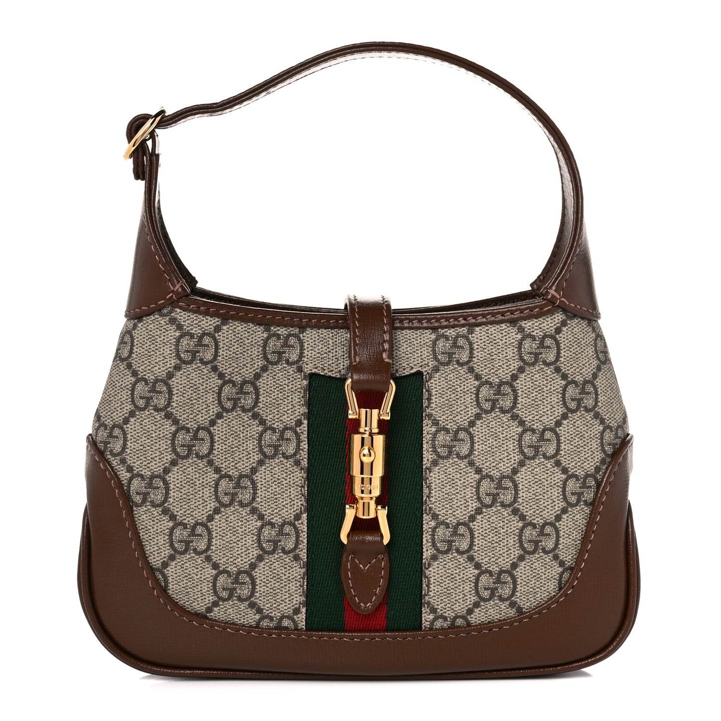 GG Supreme Monogram Azalea Calfskin Web Mini Jackie 1961 Hobo Beige Ebony Brown Sugar
