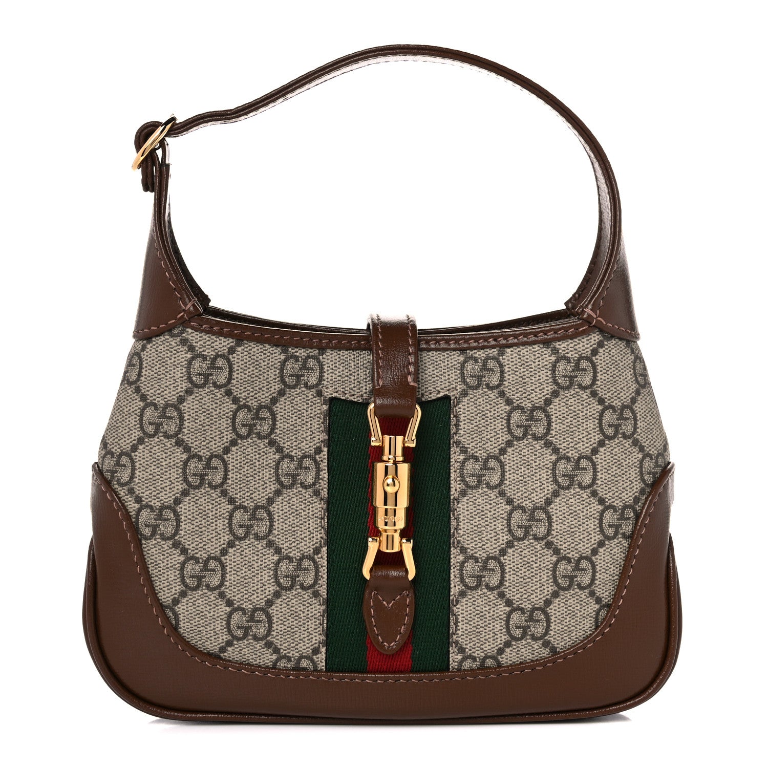 Gucci GG Supreme Monogram Azalea Calfskin Web Mini Jackie 1961 Hobo Beige Ebony Brown Sugar 1 of 10