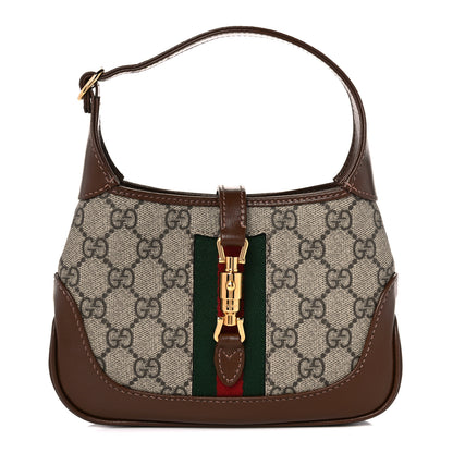 Gucci GG Supreme Monogram Azalea Calfskin Web Mini Jackie 1961 Hobo Beige Ebony Brown Sugar 1 of 10