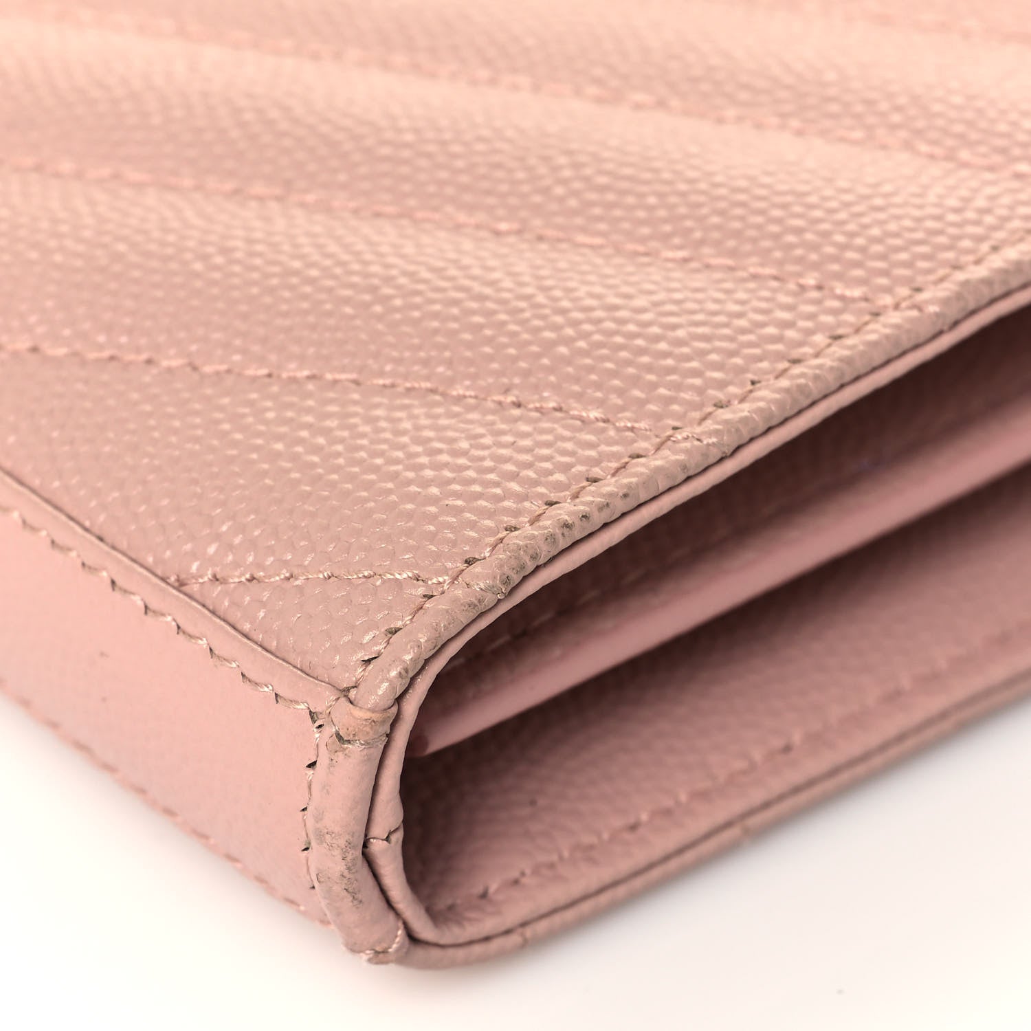 Saint Laurent Grain De Poudre Matelasse Chevron Monogram Chain Wallet Pale Pink 10 of 13