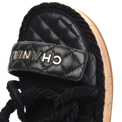 Chanel Cord Lambskin Quilted Logo Sandals 37 Black 10 of 11