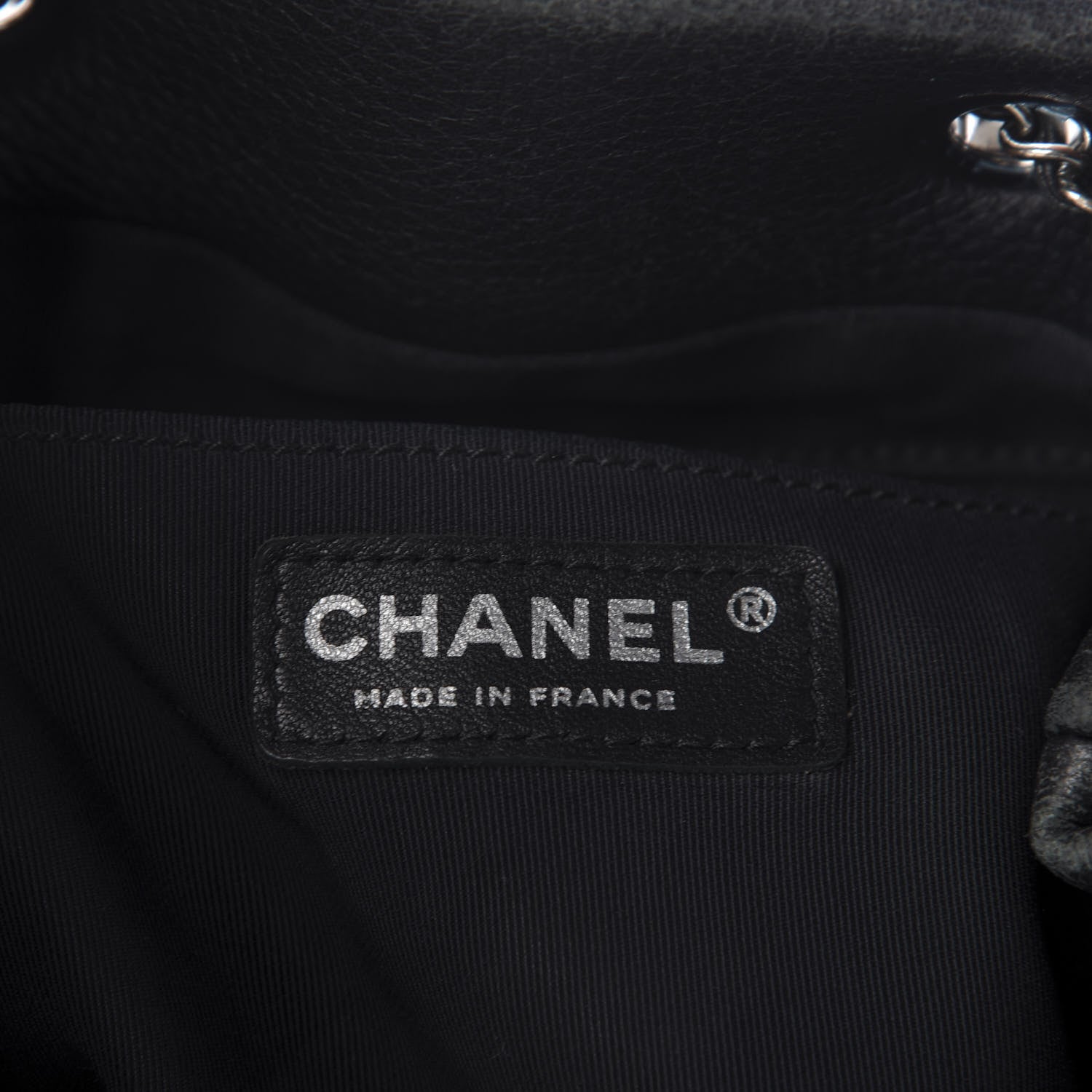 Chanel Deerskin Chevron Medium CC Chain Bucket Drawstring Bag Black 9 of 10
