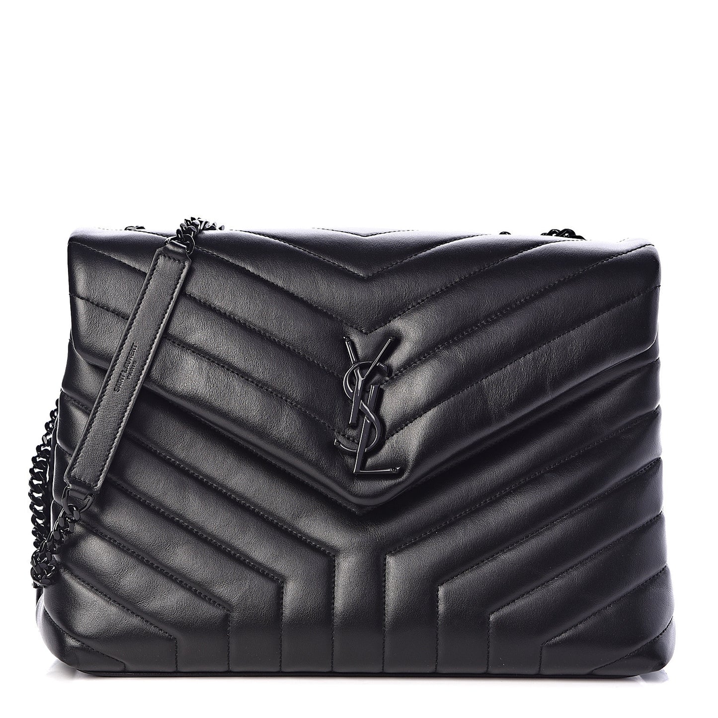 Calfskin Y Quilted Monogram Medium Loulou Chain Satchel Black