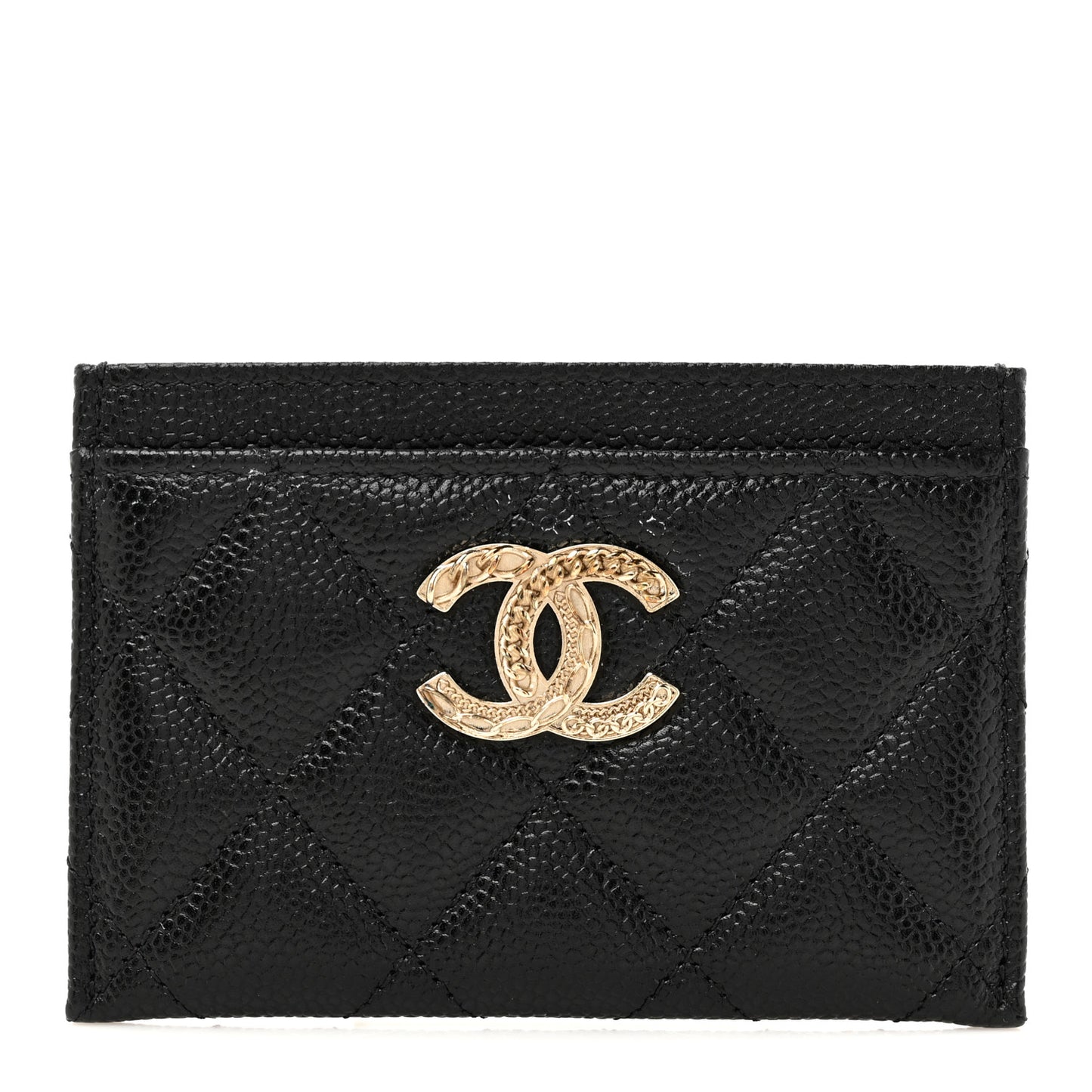 Caviar Quilted Multi Chain CC Card Holder Black