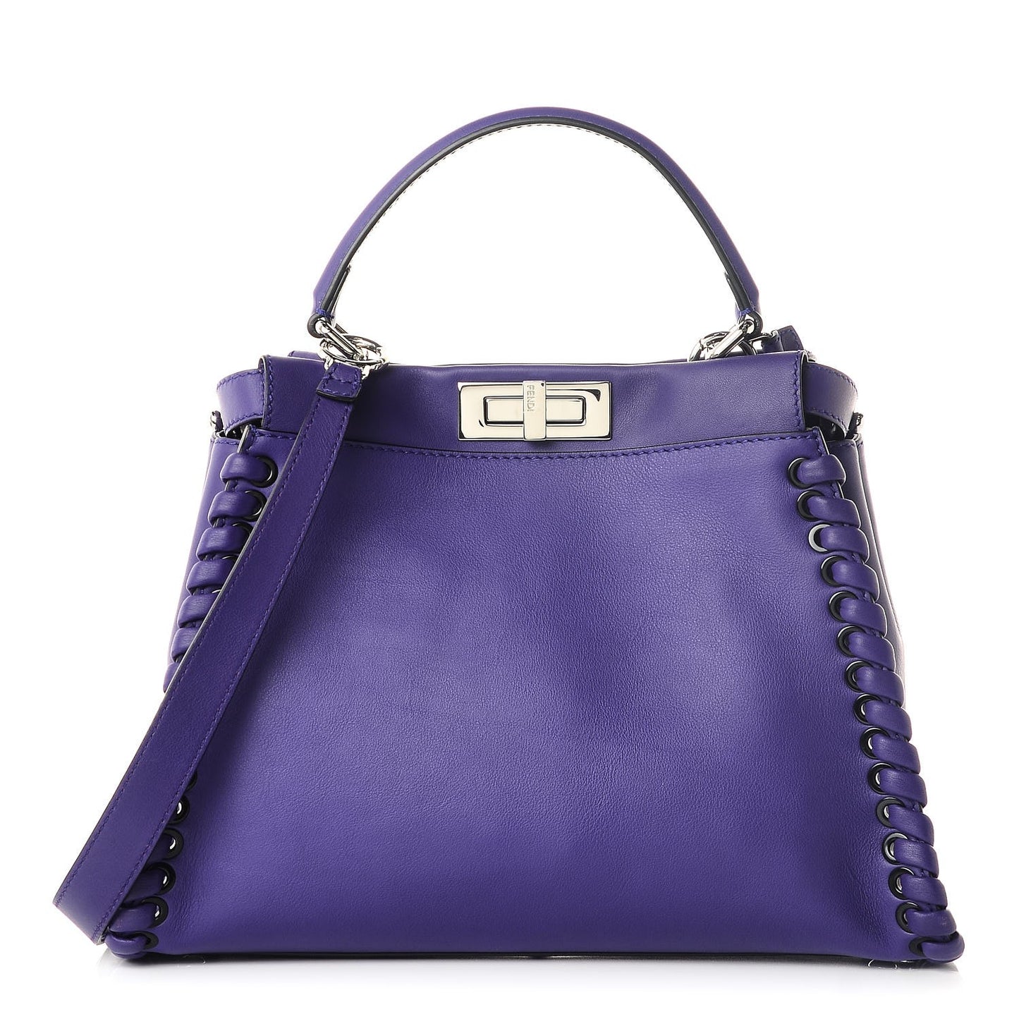 Vitello Seta Lace Up Medium Peekaboo Iconic Satchel Purple Rain
