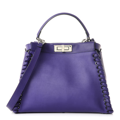 Fendi Vitello Seta Lace Up Medium Peekaboo Iconic Satchel Purple Rain 1 of 8