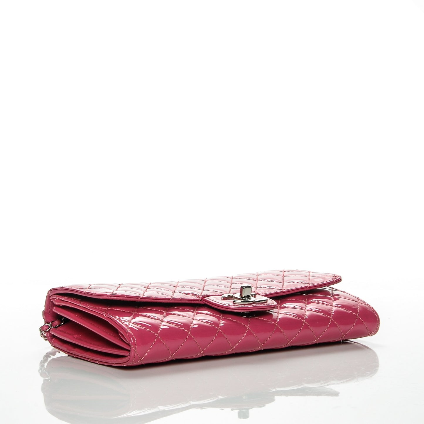 Patent Quilted Clutch Chain Flap Fuchsia