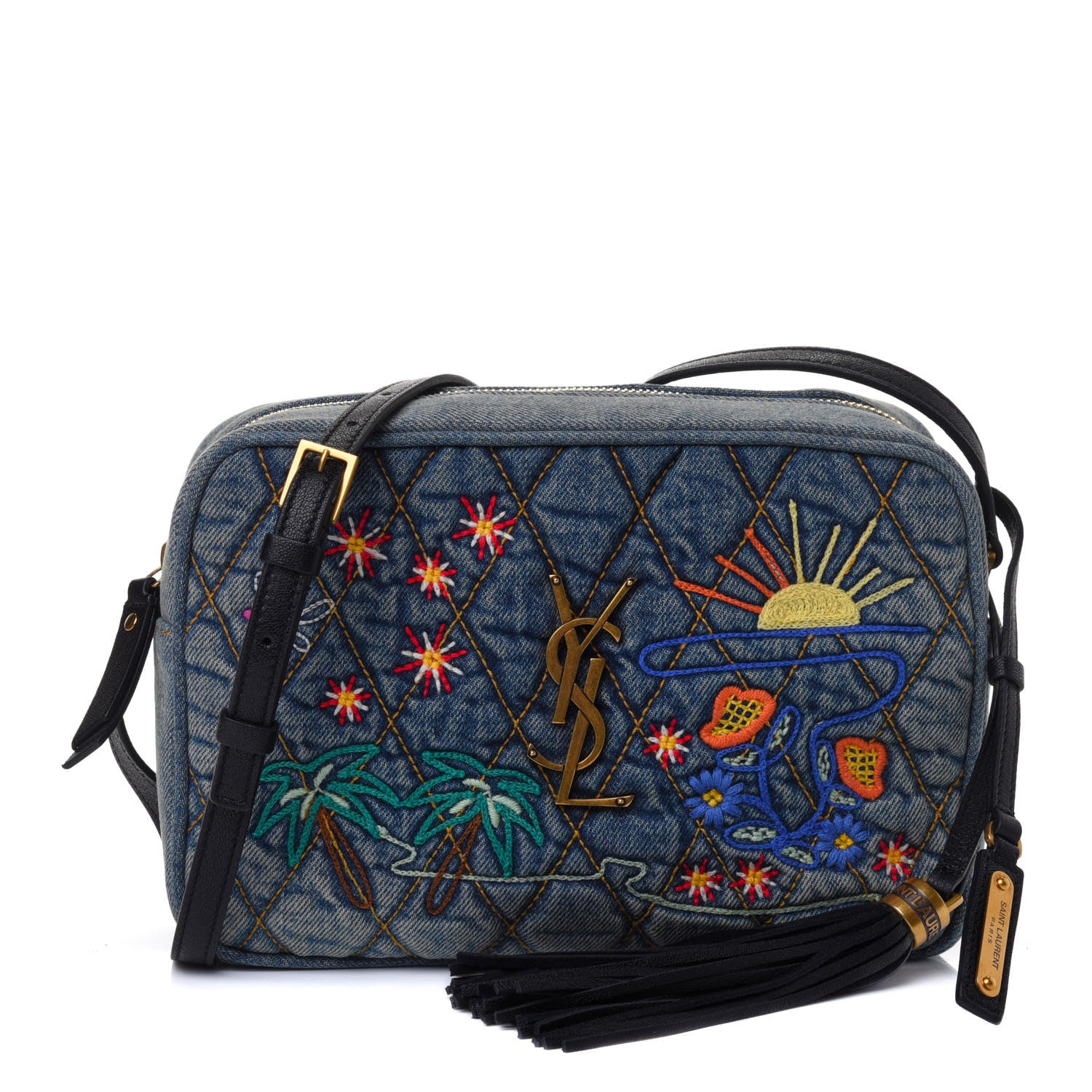 Saint Laurent Denim Matelasse Quilted Summer Embroidered Classic Monogram Camera Bag Blue 1 of 4
