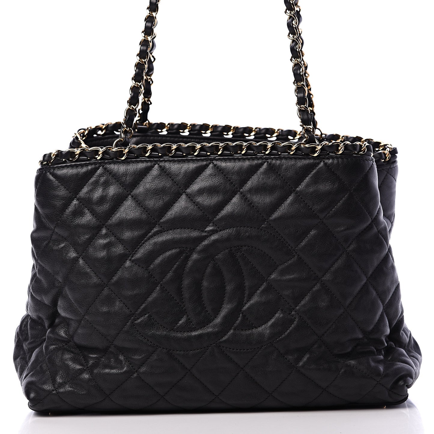 Calfskin Quilted Small Chain Me Tote Black