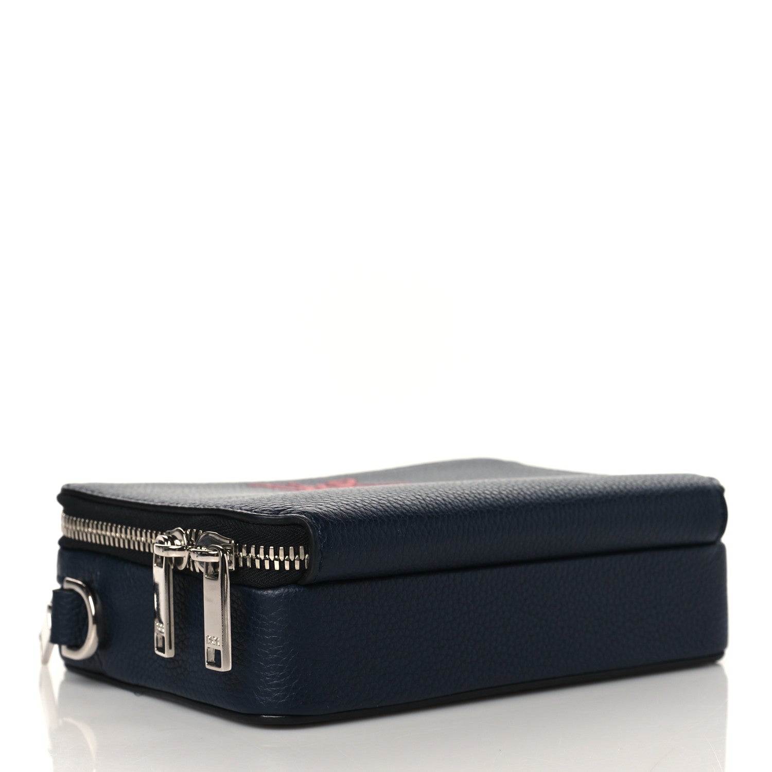 Christian Dior X SHAWN STUSSY Grained Calfskin Ox Head Crossbody Double Zip Crossbody Pouch Navy Blue 4 of 12