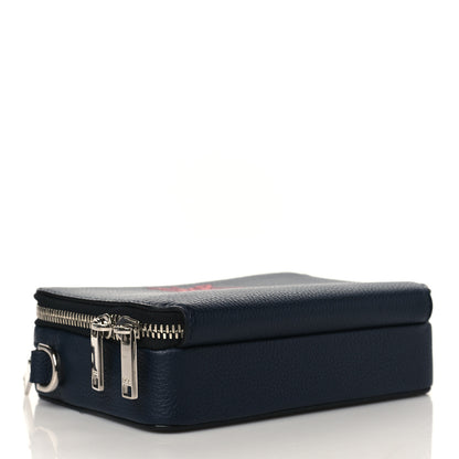 Christian Dior X SHAWN STUSSY Grained Calfskin Ox Head Crossbody Double Zip Crossbody Pouch Navy Blue 4 of 12