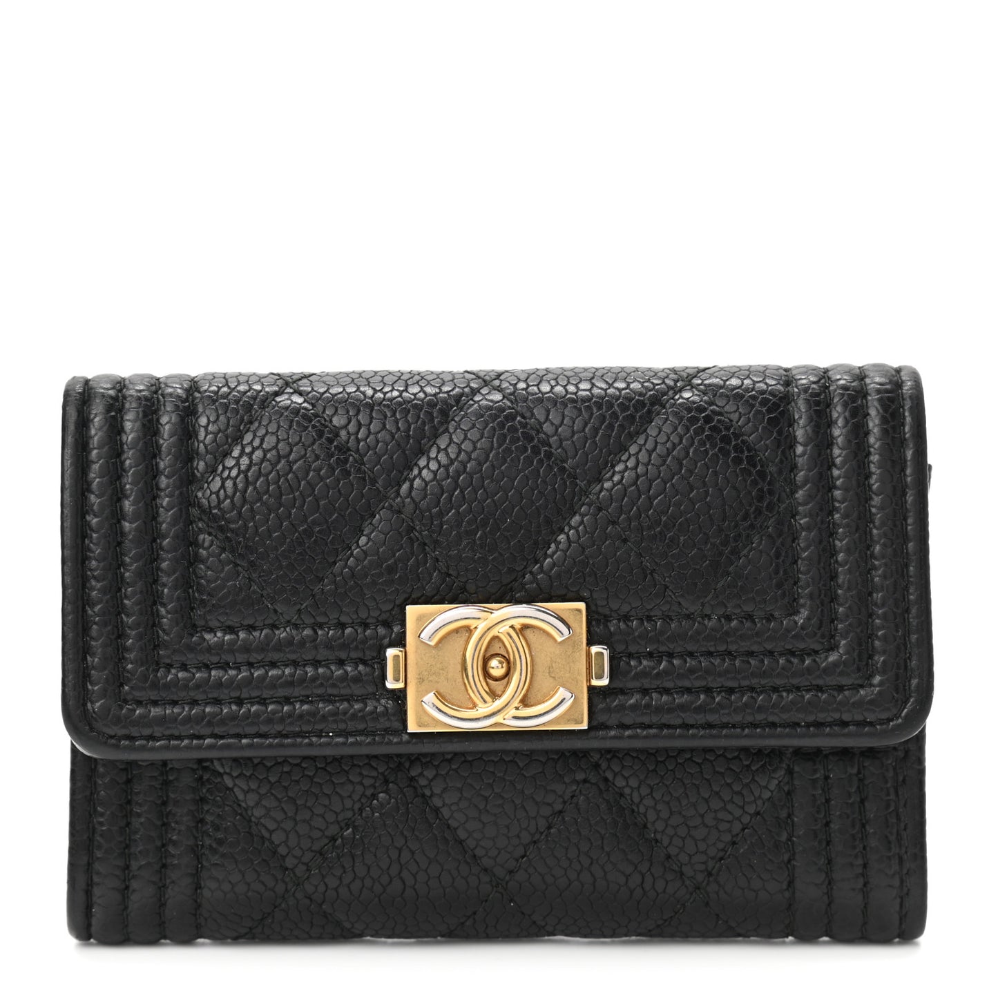 Caviar Quilted Boy Flap Card Holder Black