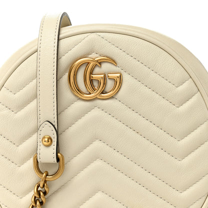 Gucci Calfskin Matelasse Mini GG Marmont Round Shoulder Bag White 8 of 10