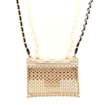 Chanel Metal Lambskin Pearl Chain Flap Bag Long Necklace Gold Black Pearly White 5 of 6