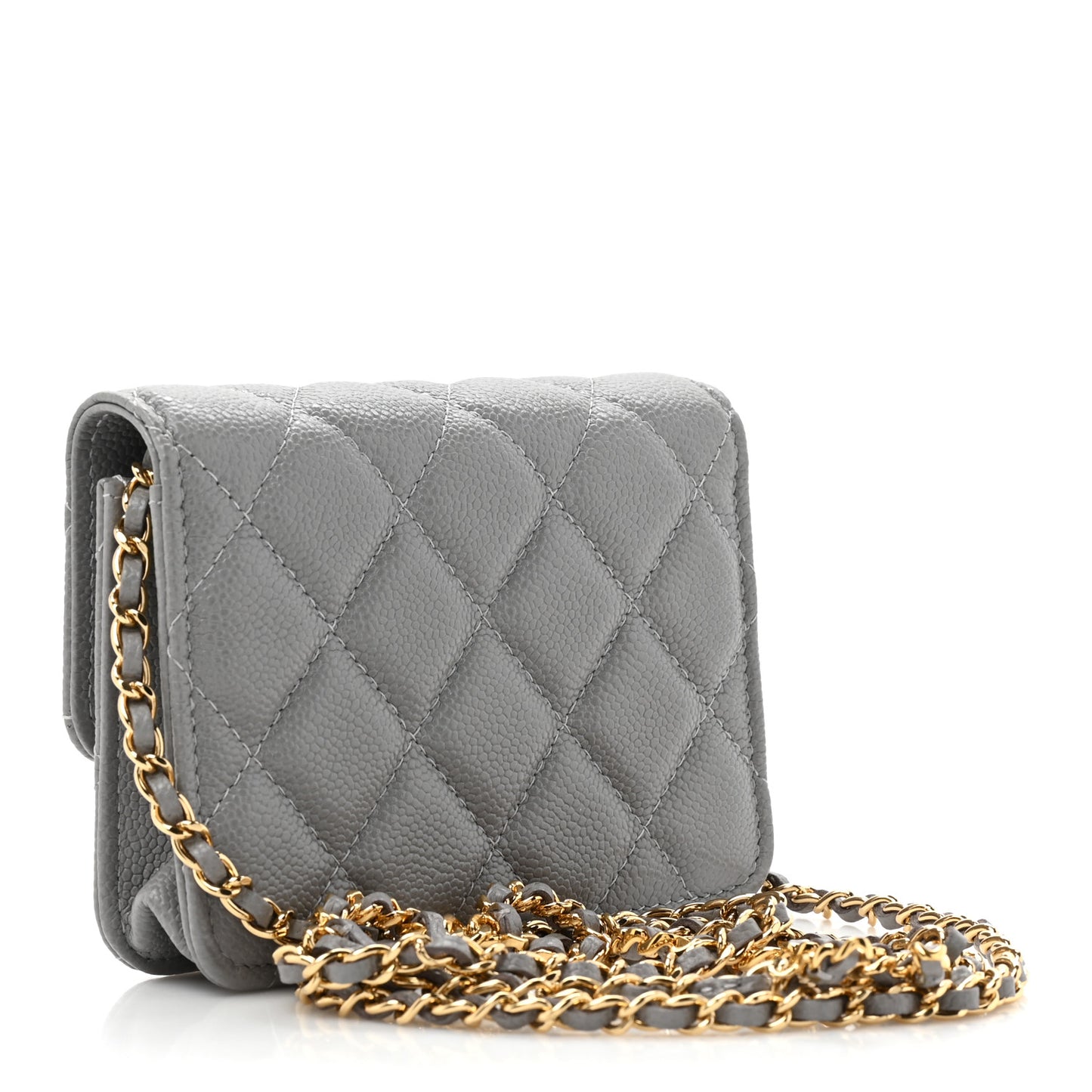 Caviar Quilted Miss Coco Clutch With Chain Grey