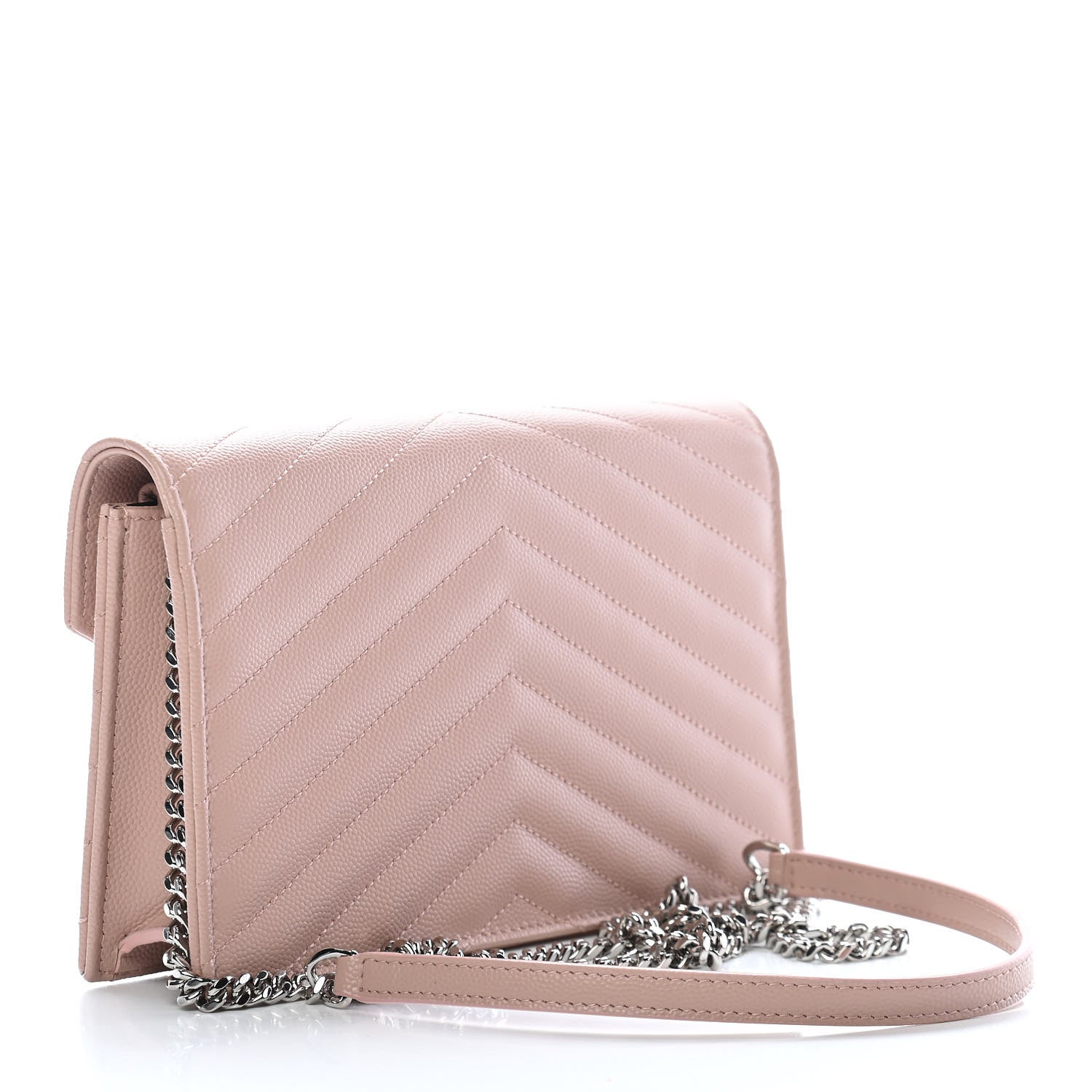 Saint Laurent Grain De Poudre Matelasse Chevron Monogram Envelope Chain Wallet Pale Pink 2 of 7