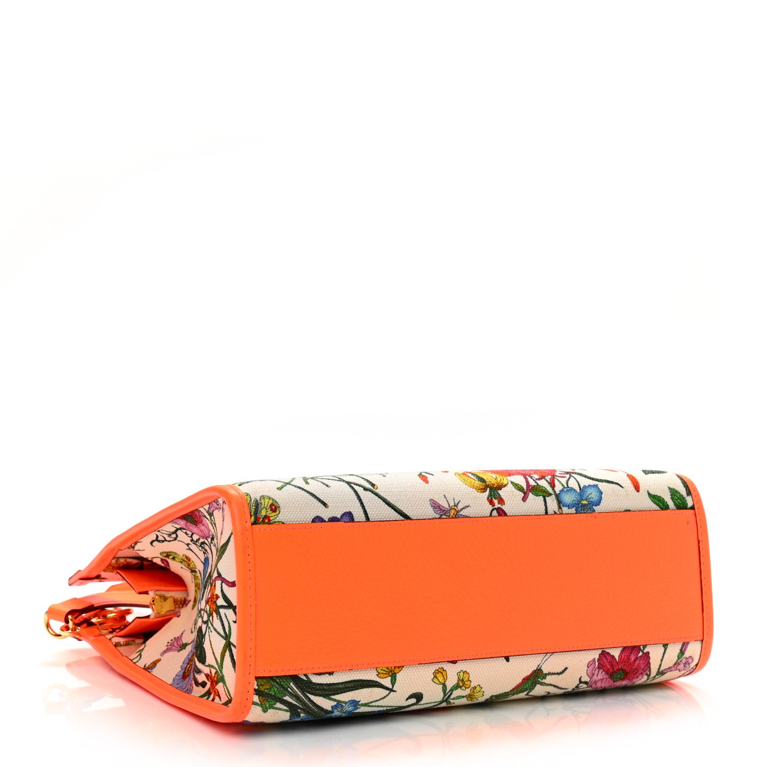 Gucci Canvas Medium Flora Tote White Multicolor Orange Fluo 4 of 14